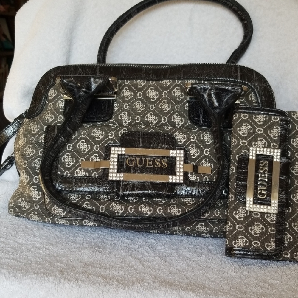 Guess grey bling satchel FREE matching wallet